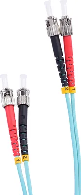Produktbild von TPFNet LWL Patchkabel, 50/125µm, OM3-Faser, 2x ST/2x ST, türkis, 15m