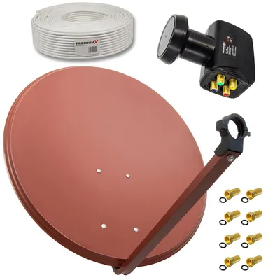 Produktbild von PremiumX SAT Anlage 80cm Antenne Quad LNB 50m Kabel 8x F-Stecker