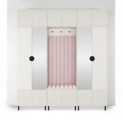 Produktbild von Garderoben-Set Ritmo version 3 – gefräste Kleiderschrank mit Polsterplatten, Schuhschrank, für Flur und Eingangsbereich (cashmere, Trinity 19)