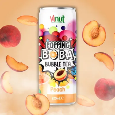 Produktbild von Popping Boba Bubble Tea Drink Peach – Erfrischender Tee mit Pfirsich & Fruchtperlen, 320 ml + Heartforcards® Versandschutz