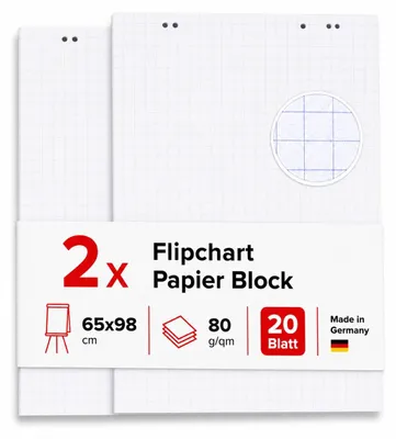 Produktbild von Conipa Flipchart Papier kariert, 2 Blöcke à 20 Blatt, 65×98 cm, weiß – 2 Blöcke Kariert