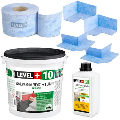 Immagine prodotto di Kit impermeabilizzante Malta impermeabilizzante 2K 20 kg Primer 1 l Nastro B04 10 m Angoli Level+ SET30
