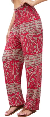 Productafbeelding van QIANXIZHAN Harembroek voor dames, palazzo model, hoge taille, loungepantalon, bordeauxrood, maat M