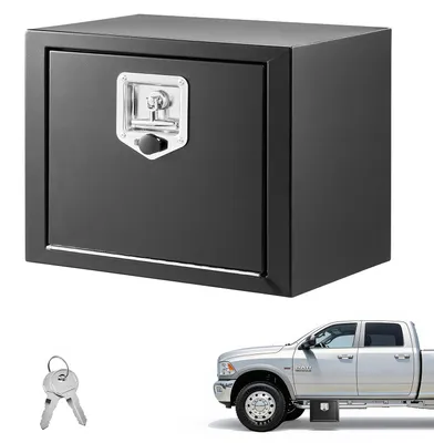 Produktbild von Lkw Unterbaubox 457 x 305 x 356 mm Unterflur Staukasten Kaltgewalzter Stahl Wasserdichter Werkzeugkasten mit T-Griff Schloss für Lkw Anhänger Transporter Werkzeugkiste Unterflurkasten Schwarz