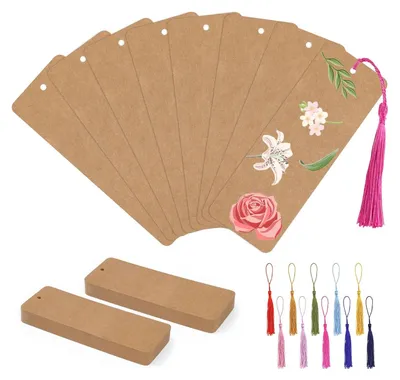 Produktbild von Blanko Lesezeichen, 60 Stück Papier Lesezeichens Basteln mit Loch, Lesezeichen Rohlinge Set für DIY Handwerk Geschenkanhänger (Weiß, 15x5cm) Braun