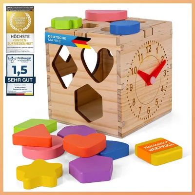 Produktbild von Holz Steckwürfel-Kiste Motorikspielzeug für Kinder ab 3 Jahren | Lernspielzeug & Formensortierer | Pädagogisches Holzspielzeug 10x10cm