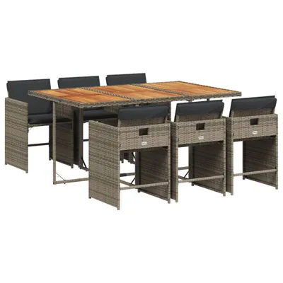 Produktbild von vidaXL 7-tlg. Garten-Essgruppe mit Kissen Grau Poly Rattan