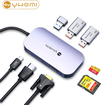 Produktbild von YHEMI MC808 8in1 Type-C HUB 1 USB3.0 2 USB2.0 HD 1080P 480Mbps high-speed