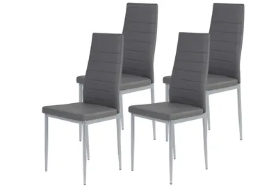 Produktbild von 4er Set Esszimmerstuhl Simone  - Kunstleder Grau - Metallgestell alufarben - Belastbarkeit ca. 100kg