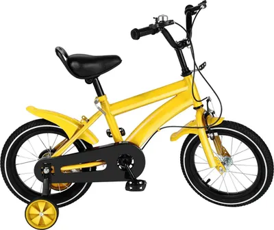Immagine prodotto di Bicicletta per bambini - Pneumatici da 35 cm - Con rotelle e cestino - Per bambine e bambini dai 3 ai 7 anni - Gialla