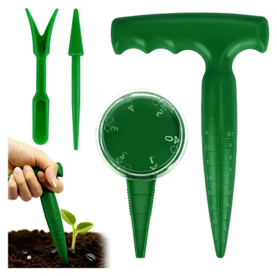 Produktbild von Blumenzwiebelpflanzer, Pikierstab, Pflanzhilfe für Blumenzwiebeln mit T-Griff, breites Set zum Pflanzen, 4 Stück Grün