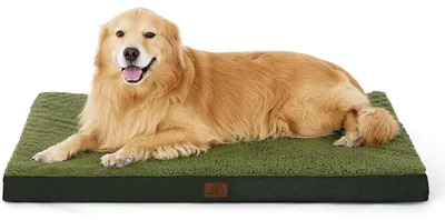 Image de Lit orthopédique pour chien, vert foncé, dimensions 112x81x8 cm, lavable, idéal pour les grandes races