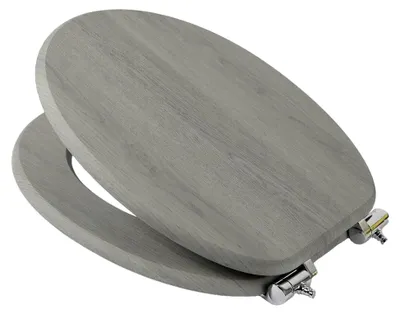 Produktbild von Toilettendeckel aus Holz mit Absenkautomatik - Grau - Antibakterieller WC-Sitz - Einfache Montage und Reinigung - Quick-Release-Funktion - Universelle Klobrille