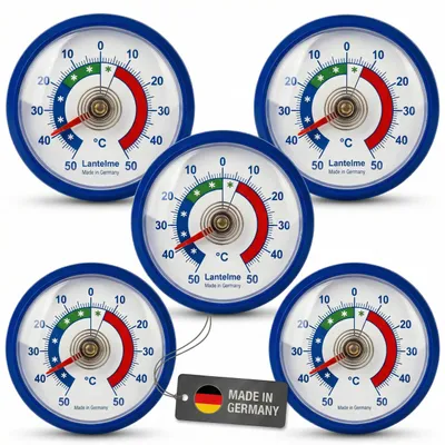 Produktbild von 5 Stück Kühlschrankthermometer Set Selbstklebend Temperatur + - 50°C Analog Thermometer Blau auch für Gefrierschrank Eisfach Kühltheke Kühlzelle