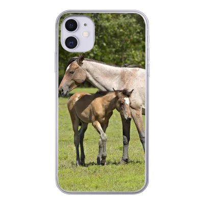 Produktbild von MuchoWow® Handyhülle Schutzhülle Hülle für iPhone 11 Pferde - Gras - Schatten Silikon Softcase Handy Hülle - Handytasche