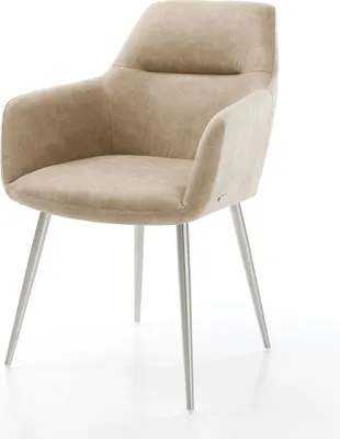 Produktbild von DELIFE Esszimmerstuhl Pejo-Flex Mikrofaser Beige Vintage 4-Fuß konisch Edelstahl Taschenfederkern