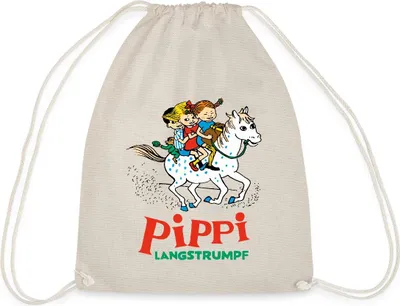 Produktbild von Spreadshirt Pippi Langstrumpf Ausritt Mit Annika Und Tommy Turnbeutel, One size, Natur