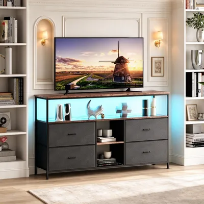 Produktbild von INONEFT Kommode mit 4 Schubladen, Schubladenschrank aus Stoff Metallrahmen, Aufbewahrungsschrank mit LED-Beleuchtung, Schwarz Komodenschrank 108 cm