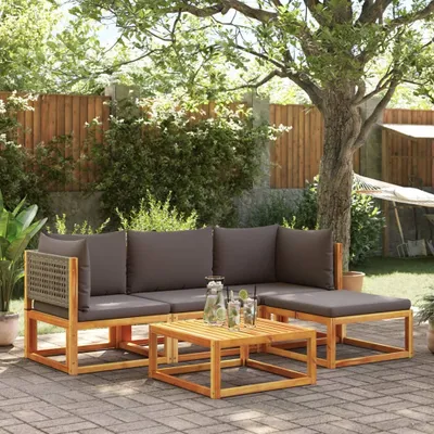 Produktbild von "Rabatt" 5-tlg. Gartensofa-Set mit Kissen Holz Akazie & Rattan - Lounge-Dining set CC10940
