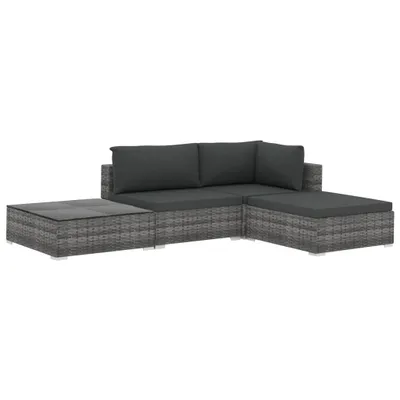 Produktbild von 4-tlg. Garten-Lounge-Set mit Auflagen Poly Rattan Grau
