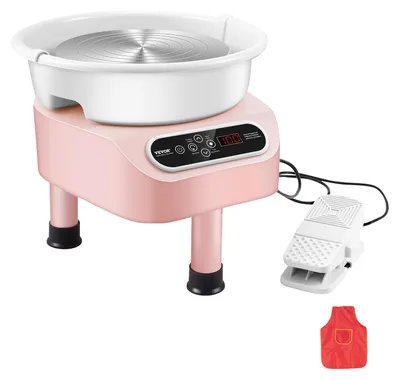 Zdjęcie produktu dla Koło garncarskie VEVOR, maszyna do formowania ceramiki 25 cm, elektryczne koło garncarskie 350 W z pedałem i ekranem dotykowym LCD, koło ceramiczne z napędem bezpośrednim i 3 wspornikami do majsterkowania, różowe