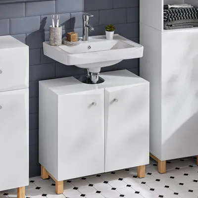 Produktbild von SoBuy BZR92-W Waschbeckenunterschrank Badezimmer Schrank Unterschrank Waschtisch Badezimmerschrank Badezimmermöbel Weiß BHT ca: 60x60x30cm