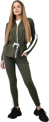 Immagine prodotto di Set donna in cotone con righe e polsini, kaki