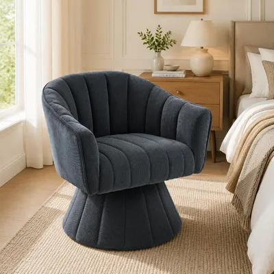 Immagine prodotto di Sedia girevole a 360° con imbottitura ergonomica per seduta e schienale, braccioli avvolgenti, rivestimento in tessuto e base stabile color grigio scuro
