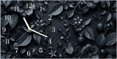 Produktbild von Wanduhr aus Glas mit Motiv Blumenmuster Dunkel- 60 x 30 cm - inkl. Aufhängesystem