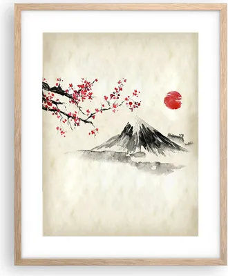 Produktbild von Gerahmtes Poster - Rahmen in heller Eiche - Aquarell asiatisch Landschaft - 40x50 cm - Wand Bild - Wanddeko - Wandbilder - Kunstposter - Wandposter - Bilderrahmen - Bilder - P2NPA40x50-4513