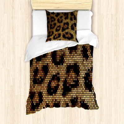 Produktbild von ABAKUHAUS Psychedelisch Mantele, Leopard Motiv Trippy, Milbensicher Allergiker geeignet mit Kissenbezügen, 135 cm x 200 cm - 80 x 80 cm, Aprikose Dunkelbraun