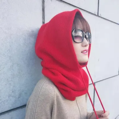 Produktbild von Frauen Winter Beanie Hut Kaschmir Weibliche Gestrickte Mit Kapuze Schal Balaclava für Frauen Winddicht Warme Wolle Kappe