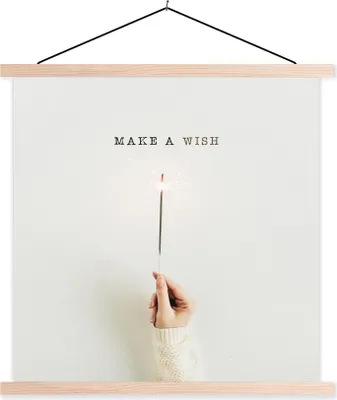 Produktbild von MuchoWow® Textilposter Winter - Zitat - Feuerwerk Sterne 60x60 cm mit holzfarbenen Rahmen - Wanddekoration