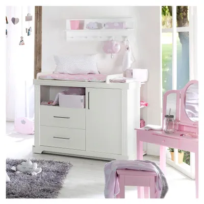 Produktbild von Wickelkommode mit Wickelansatz 'Maxi', hochwertiger Wickeltisch im Landhausstil weiß, 2.0 Anzahl