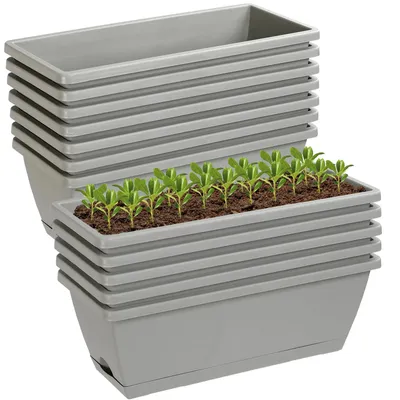 Obrázek produktu pro Obdélníkové květináče s odtokovými otvory a podnosy, rozměr 40 cm, balení 12 kusů, vhodné pro zahradu a terasu