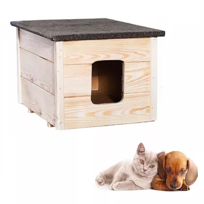 Obrázok produktu pre QLS Domček pre psov a mačky z dreva 54x40 cm Zateplený, zimný, namontovaný, nelakovaný 10979