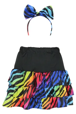 Produktbild von bunter 80er Jahre neon Rock und Haarschmuck, Größe:L