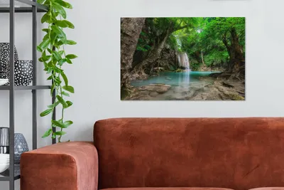 Produktbild von MuchoWow® - Leinwandbilder - Erawan-Wasserfall in Kanchanaburi, Thailand., Wandbild, Wanddeko Bilder Wohnzimmer, 90x60 cm