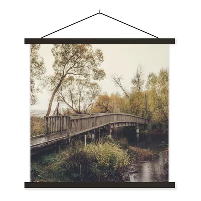 Produktbild von MuchoWow® Textilposter Herbst - Brücke - Bäume 40x40 cm mit schwarzem Rahmen - Fotos