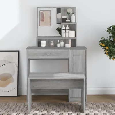 Produktbild von "2026 Promotion" Schminktisch mit Spiegel Grau Sonoma 86,5x35x136 cm - Schminktische CC28651