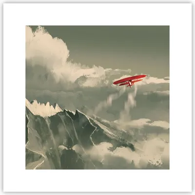 Produktbild von Poster - Poster ohne Rahmen - Rot Flugzeug Berge - 30x30 cm - Wand Bild - Wanddeko - Wandbilder - Kunstposter - Wandposter - Bilder - Kunstdruck - Wanddekoration - Wandbild - P2XAC30x30-4854