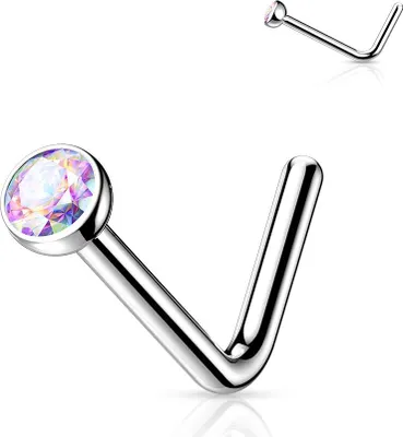 Produktbild von Nasenstecker Titan: Nasenpiercing Kristall Stecker gebogen Aurora Borealis