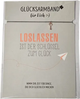 Produktbild von Glücksarmband für Dich :-)  'Loslassen ist der Schlüssel zum Glück', elastisches Armband mit Schlüssel-Anhänger aus einer Zinklegierung auf Karte