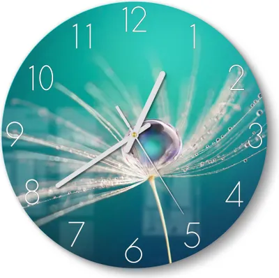 Produktbild von DEQORI Glasuhr Ø30 cm Zahlen 'Inszenierte Wasserperle' Wanduhr Glas Uhr Design leise