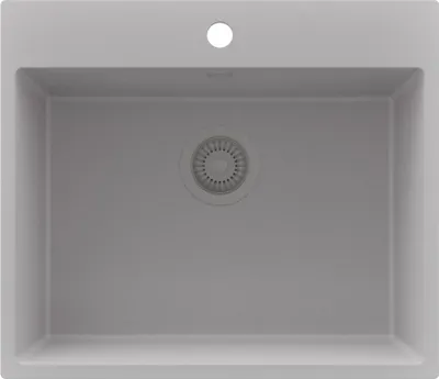 Produktbild von PRIMAGRAN Spülbecken Grau 58x50cm, Granitspüle 1 Becken + Ablauf-Set, Küchenspüle ab 60er Unterschrank - Riga
