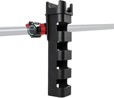 Produktbild von Verstellbarer Rutenhalter mit Befestigungsklemme für Fahrrad, Motorrad, Boot und Angelstuhl – Robuster Rutenständer mit 4,5 cm Innenmaß für