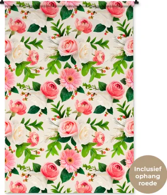 Produktbild von MuchoWow® Wandteppich Wandbehang Blumen - Rosen - Rosa 120x180 cm Tapisserie Dekoration Wandtuch - Schlafzimmer - Dekorationen für das Haus