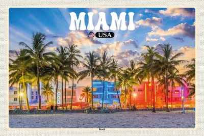 Produktbild von vianmo Holzschild 12x18 cm Miami USA Strand Palmen Bildmotiv Reisemotiv Abenteuer Reisen