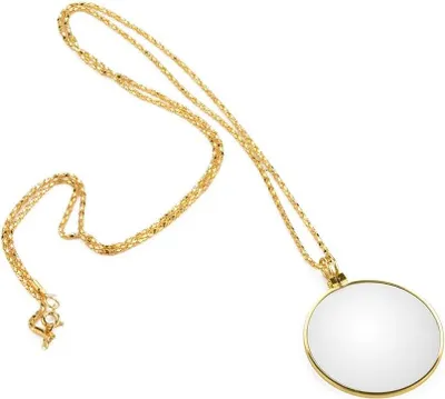 Produktbild von 5-fache Vergrößerungsglas-Monokellinse, Vergrößerungsglas-Monokellinse mit Kette, Leselupen-Anhänger, Halskette, hängende Lupe zum Lesen, Basteln, Schmuck, Hobbys (Gold)