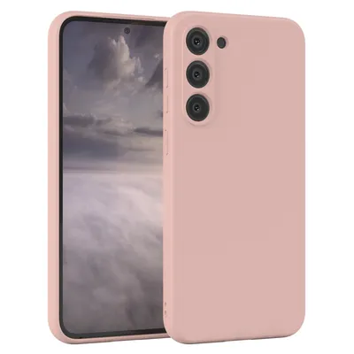A pink phone case is shown from a diagonal angle, with a smartphone inside the case visible on the left.
